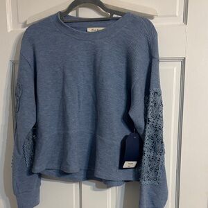 Blue Sweater with Lace Sleeves